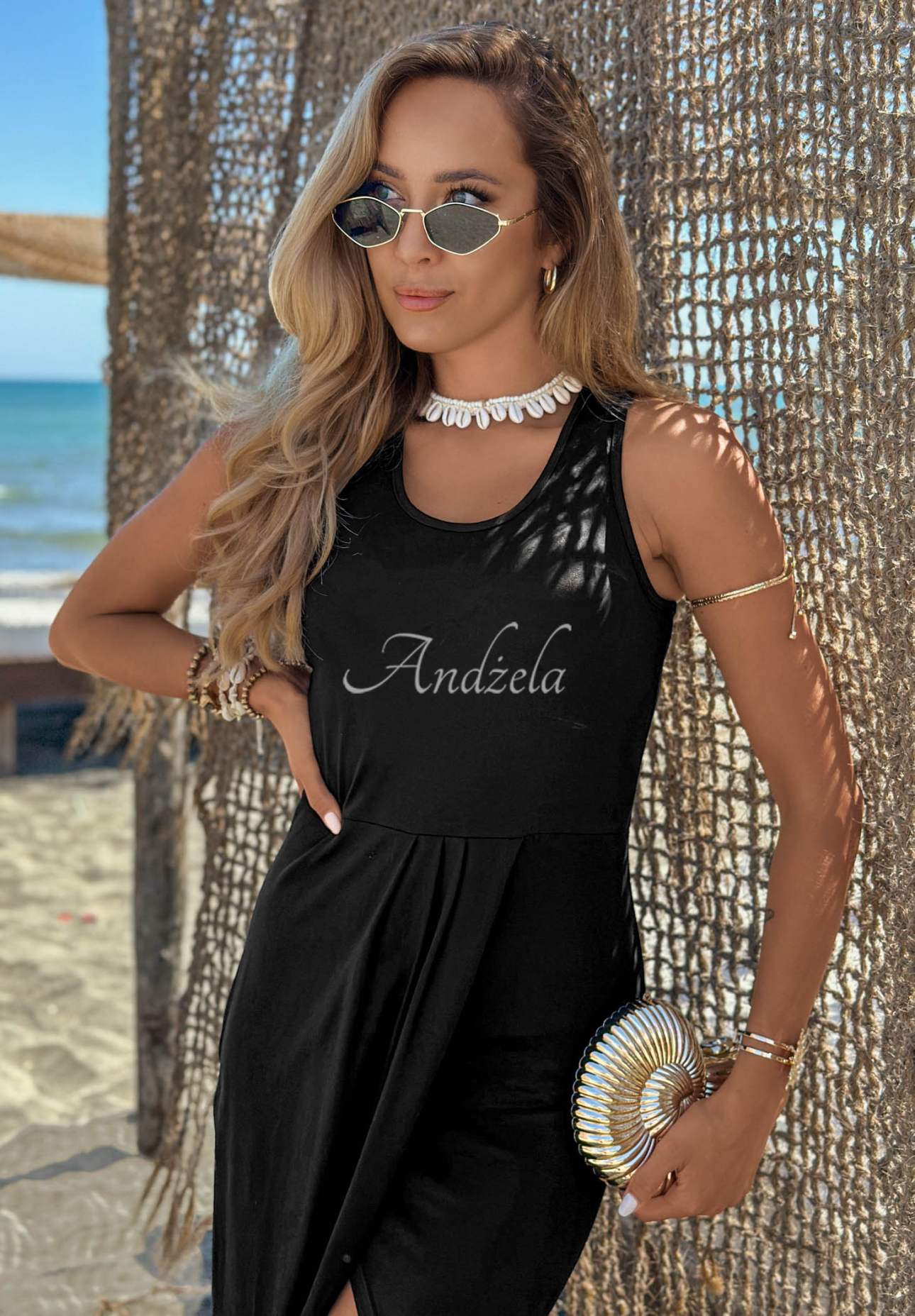 Midikleid mit Schlitz Casilla Schwarz