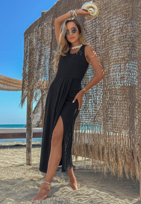 Midikleid mit Schlitz Casilla Schwarz