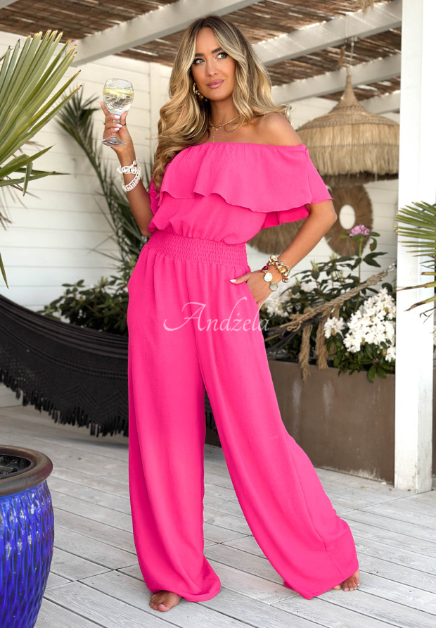 Langer Offshoulder Overall Secret Lagoons Rosa