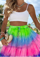 Kolorowa Rock maxi z falbankami tie dye Cactus Bloom zielono-Kobaltblau