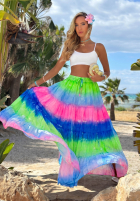 Kolorowa Rock maxi z falbankami tie dye Cactus Bloom zielono-Kobaltblau