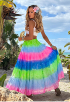 Kolorowa Rock maxi z falbankami tie dye Cactus Bloom zielono-Kobaltblau