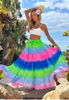 Kolorowa Rock maxi z falbankami tie dye Cactus Bloom zielono-Kobaltblau