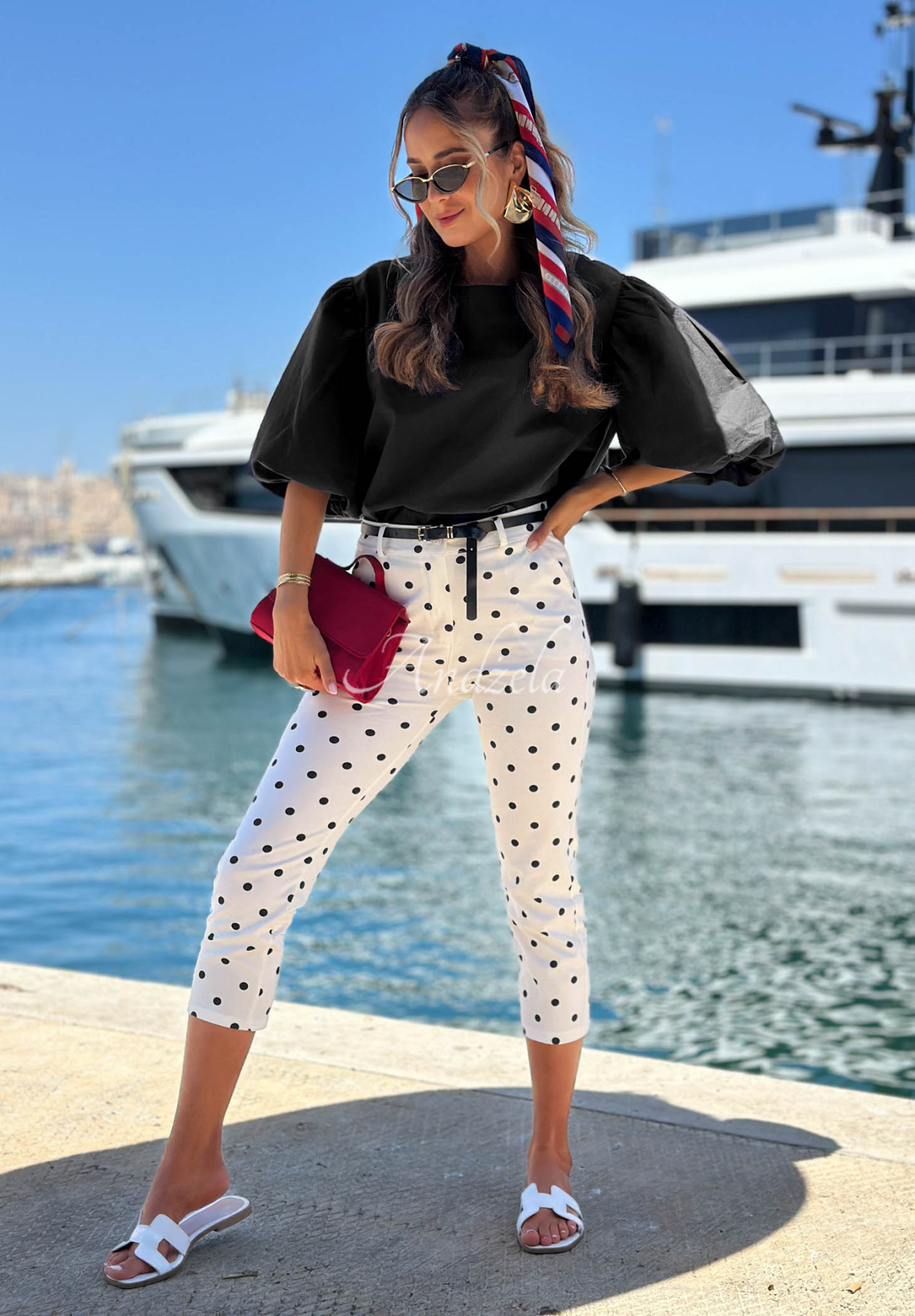 Baumwollbluse mit Puffärmeln Sweet Summer Schwarz