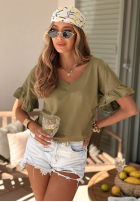 Baumwoll-T-Shirt mit Rüschen Ask For More Olivgrün