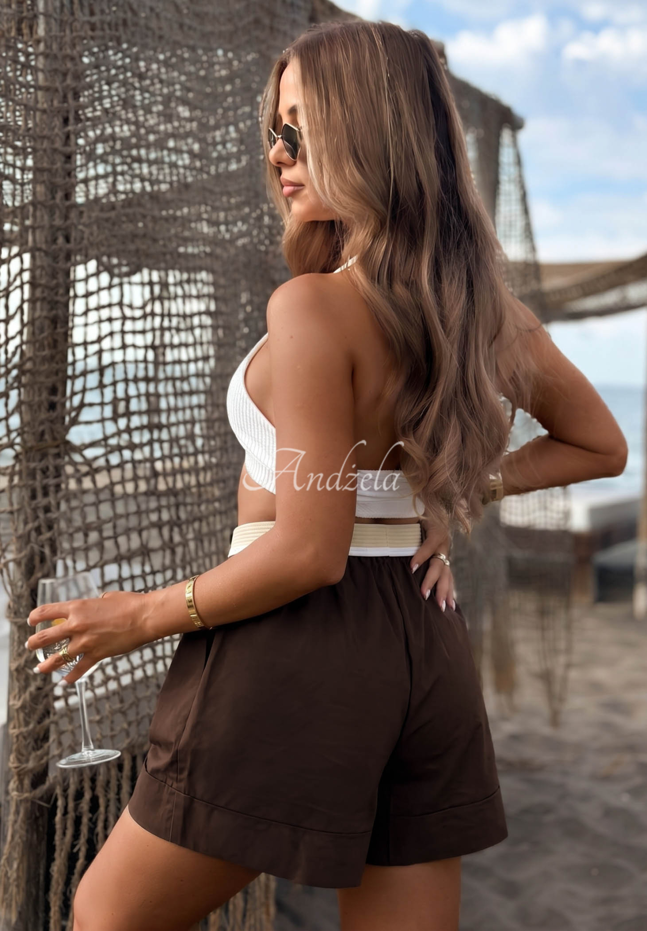 Kurze Viskose-Shorts mit Gürtel Safari Sun Schokoladenbraun