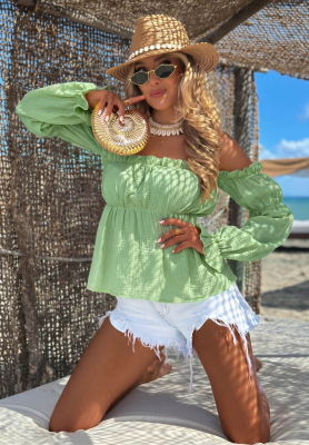Offshoulder Musselinbluse Beach Air Pistaziengrün
