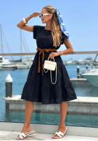 Rozkloszowana Kleid z falbankami i paskiem Sunny Smiles Schwarz