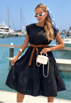 Rozkloszowana Kleid z falbankami i paskiem Sunny Smiles Schwarz