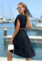Rozkloszowana Kleid z falbankami i paskiem Sunny Smiles Schwarz