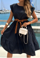 Rozkloszowana Kleid z falbankami i paskiem Sunny Smiles Schwarz