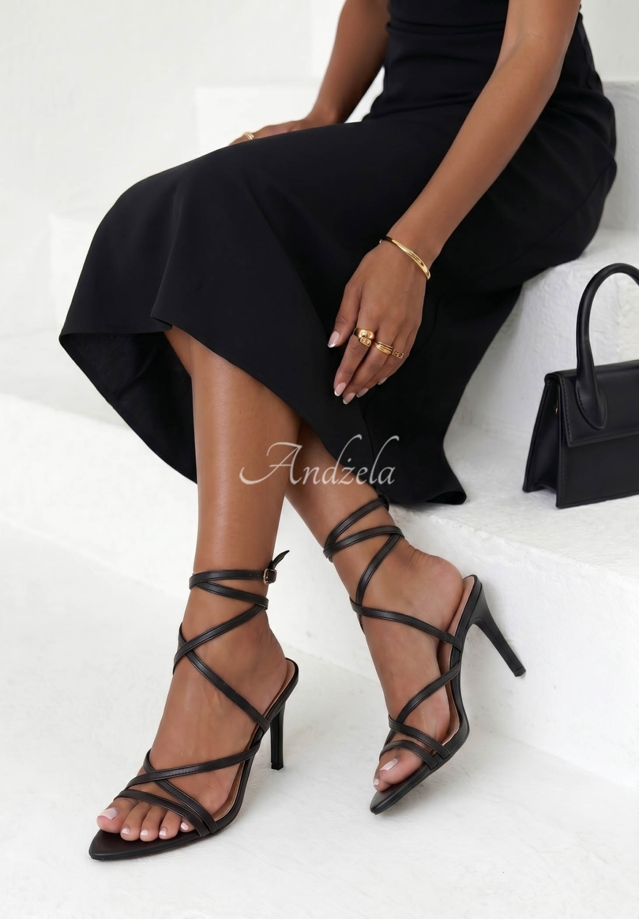 Ledersandalen mit hohem Absatz Charming Sun Schwarz