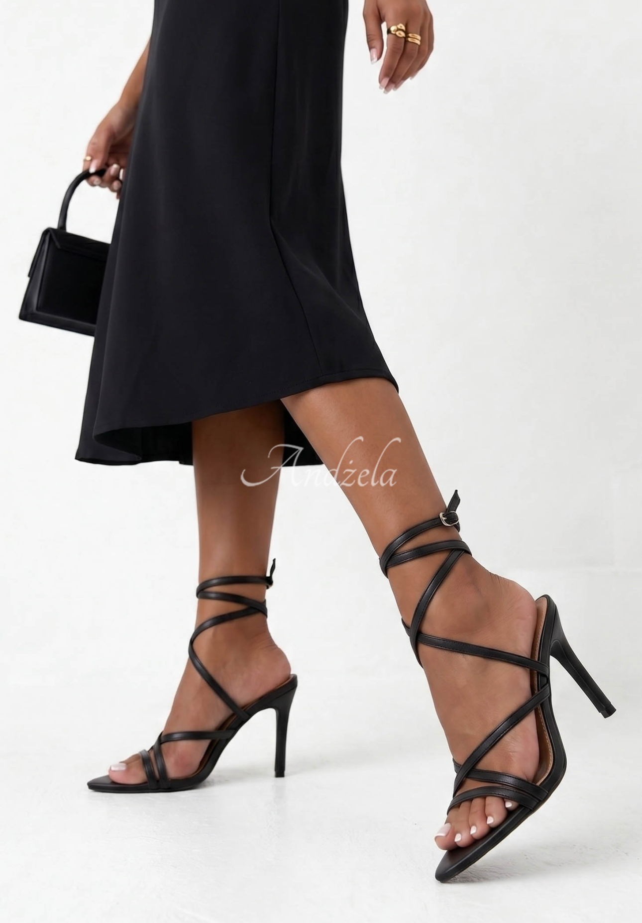 Ledersandalen mit hohem Absatz Charming Sun Schwarz