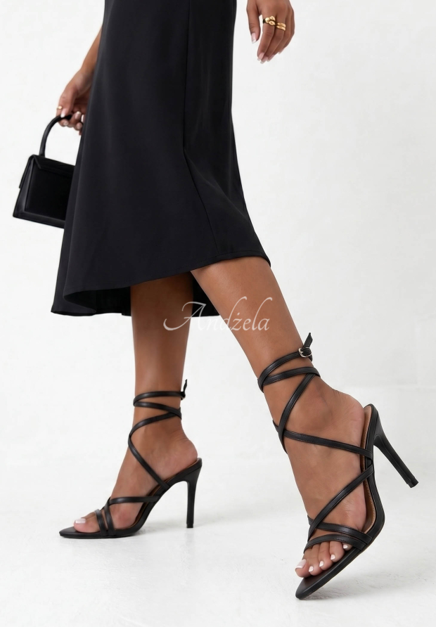 Ledersandalen mit hohem Absatz Charming Sun Schwarz