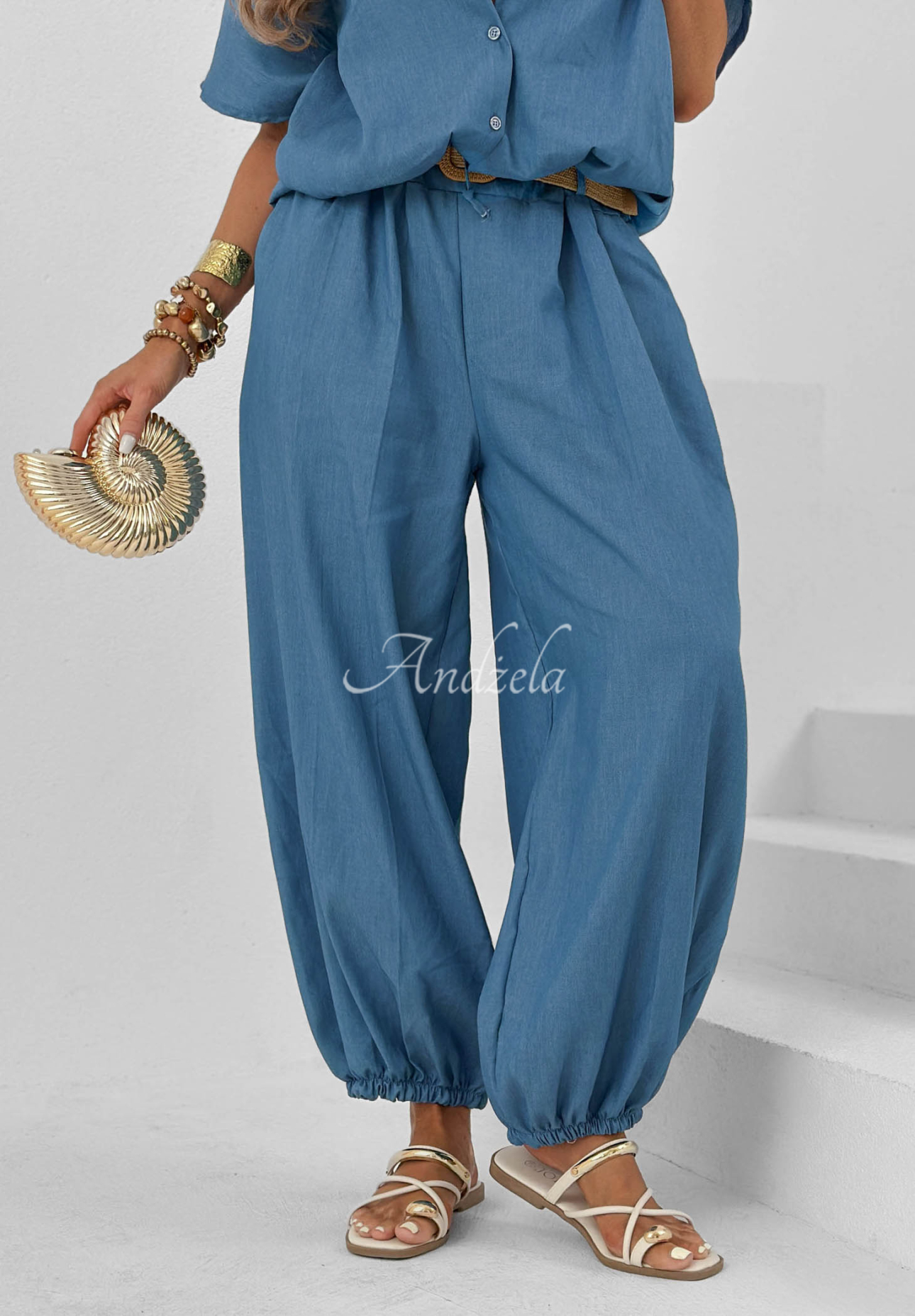 Set Baumwollhemd und Jogginghose Palm Breeze Blau
