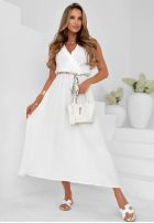 Kleid midi na ramiączkach z paskiem Sea Poetry Beige