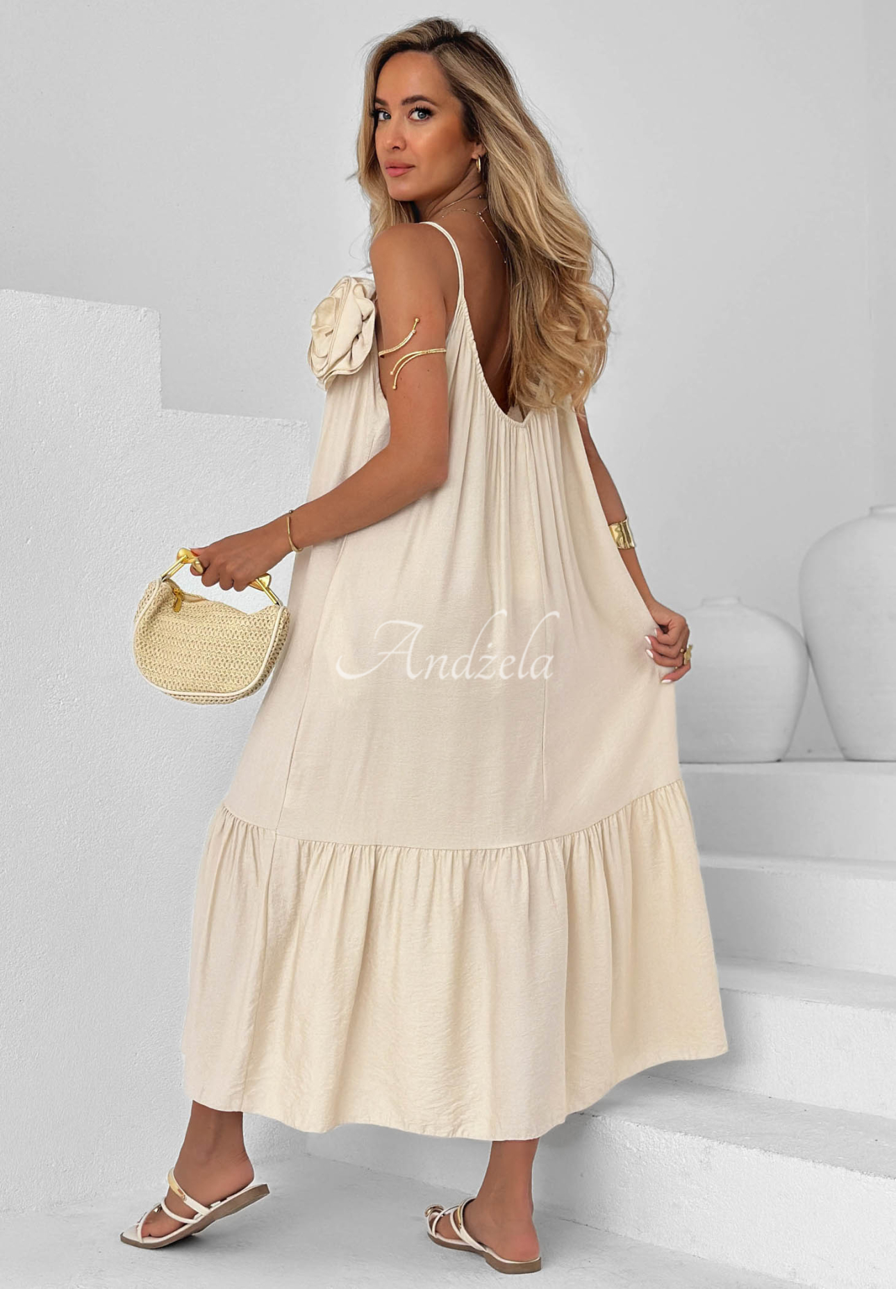 Midikleid aus Viskose mit Trägern Mirage Coast Ecru