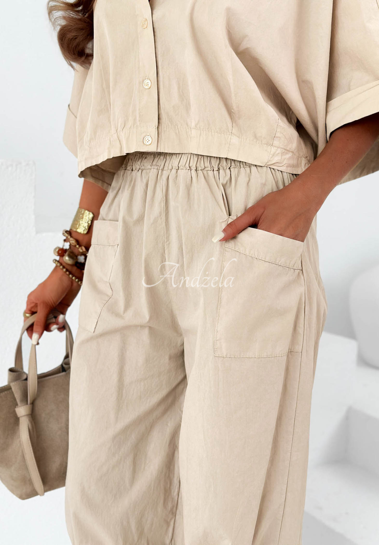 Stoffhose balloon aus Baumwolle City Panorama Beige