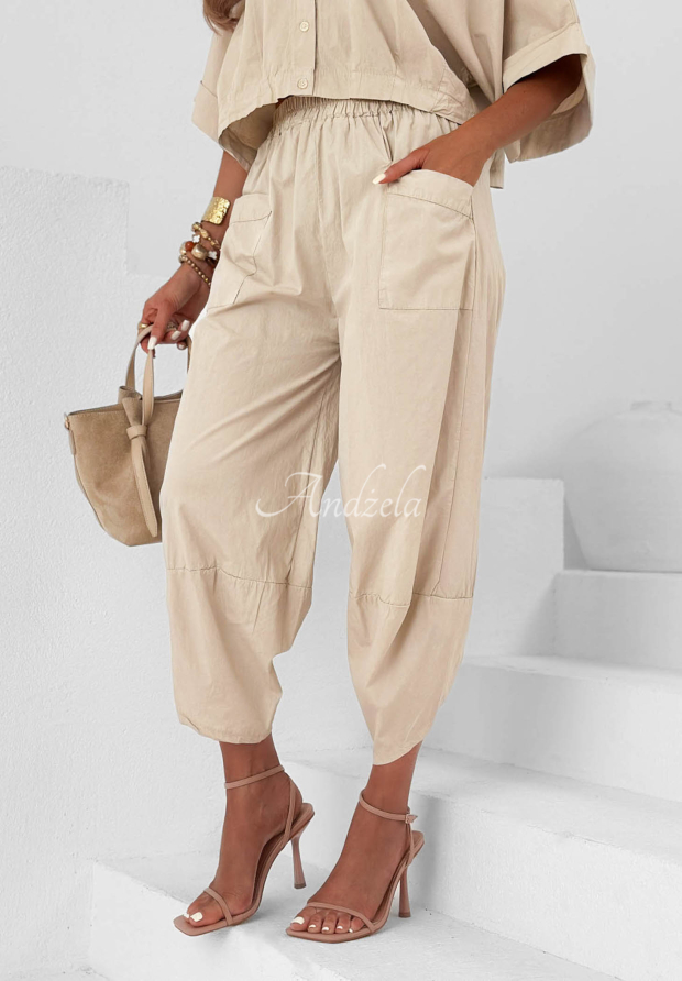 Stoffhose balloon aus Baumwolle City Panorama Beige