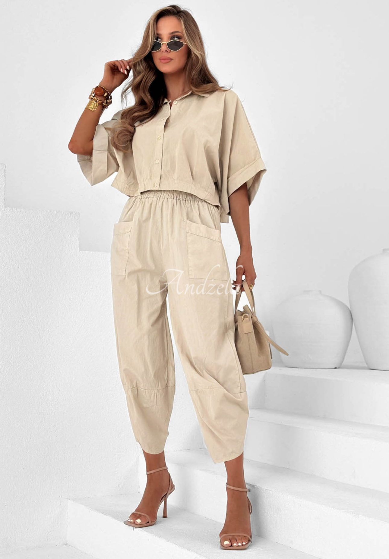 Stoffhose balloon aus Baumwolle City Panorama Beige