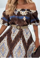 Wzorzysta sukienka Kleid im spanischen Stil maxi z bufkami Brown Sands Schokoladenbraun