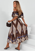 Wzorzysta sukienka Kleid im spanischen Stil maxi z bufkami Brown Sands Schokoladenbraun