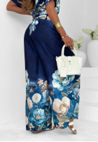Material Hose wide leg w kwiaty Lagoon Flora Dunkelblau