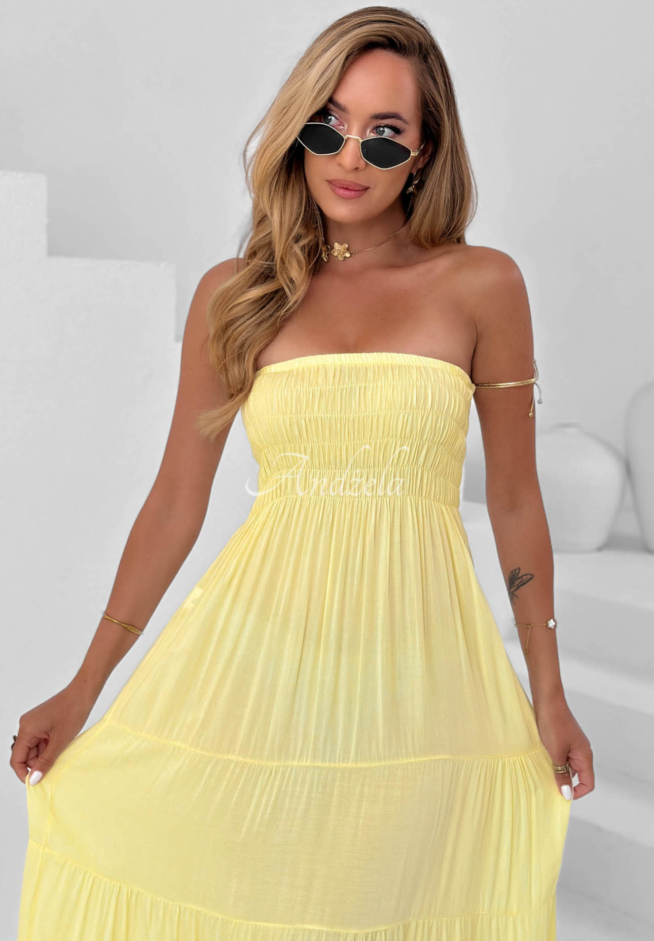 Trägerloses Maxikleid Cara Mia Gelb
