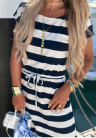 Kleid maxi ze ściągaczem w paski Marine Love biało-Dunkelblau