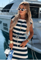 Kleid maxi ze ściągaczem w paski Marine Love biało-Dunkelblau