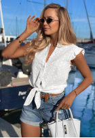 Ażurowa Hemd z wiązaniem i falbankami boho Soft Summer Weiß
