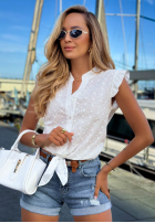 Ażurowa Hemd z wiązaniem i falbankami boho Soft Summer Weiß