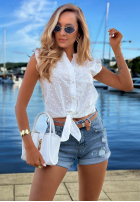 Ażurowa Hemd z wiązaniem i falbankami boho Soft Summer Weiß