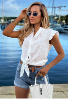 Ażurowa Hemd z wiązaniem i falbankami boho Soft Summer Weiß