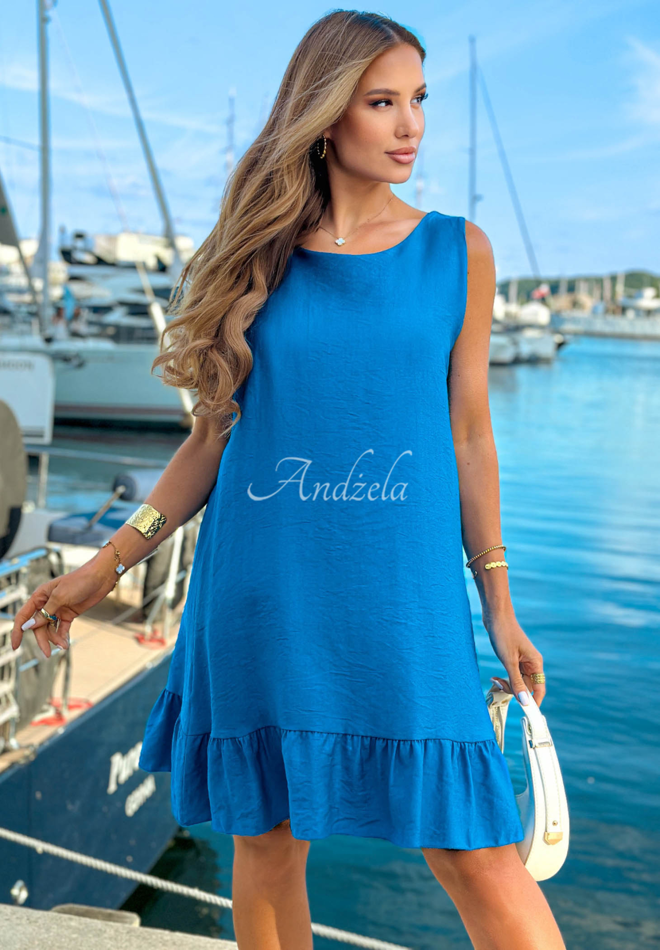 Viskose-Minikleid mit Trägern und Rüschen Sun Darling Kobaltblau