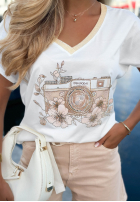 T-Shirt z nadrukiem i dżetami Keep The Moment Weiß