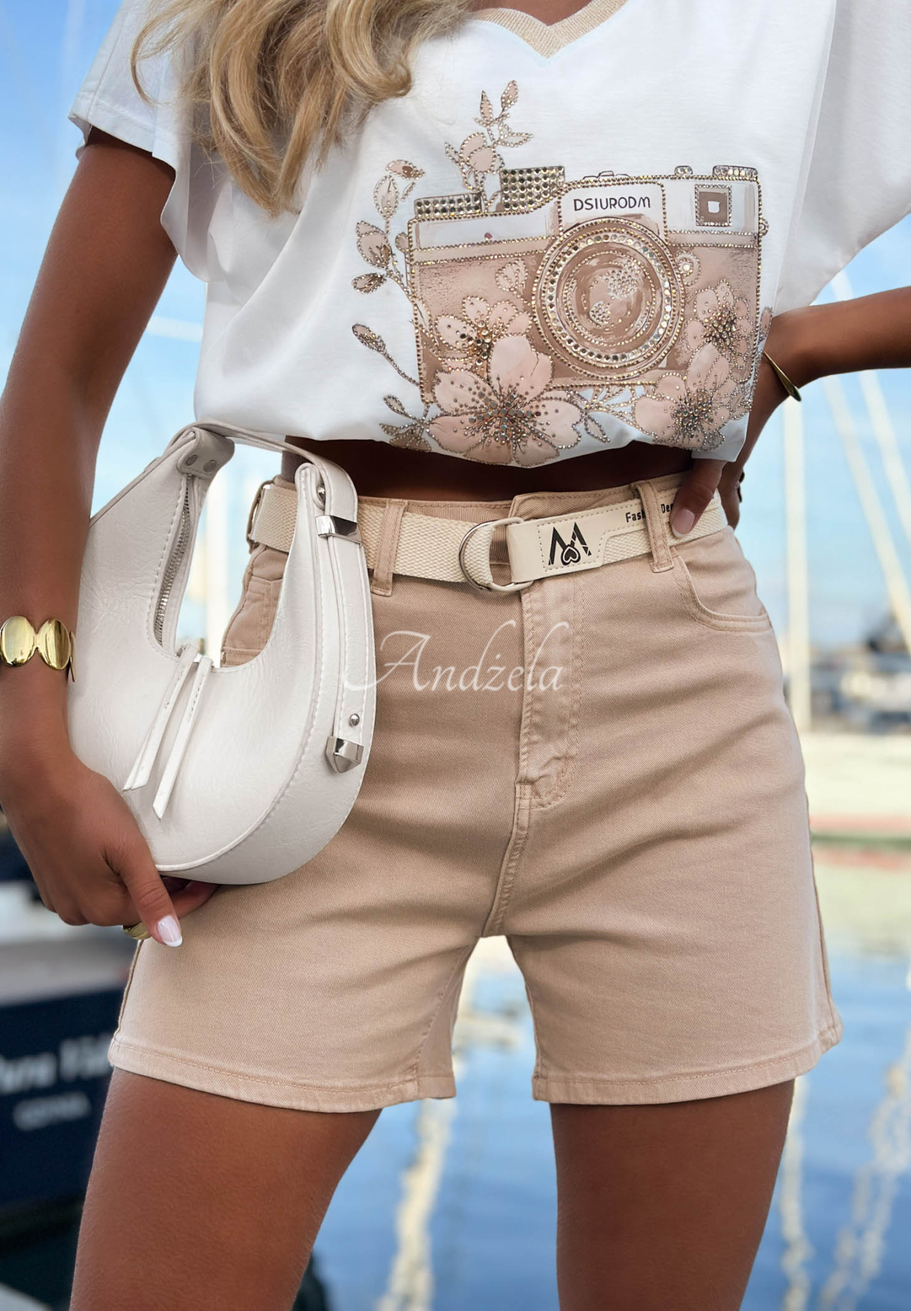Jeansshorts mit Gürtel Dust Avenue Beige