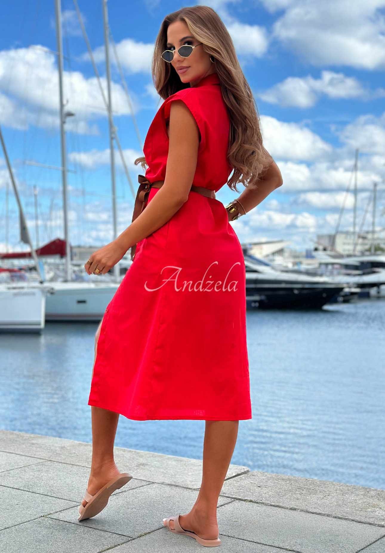 Baumwollhemdkleid mit Gürtel Let's Sail Rot