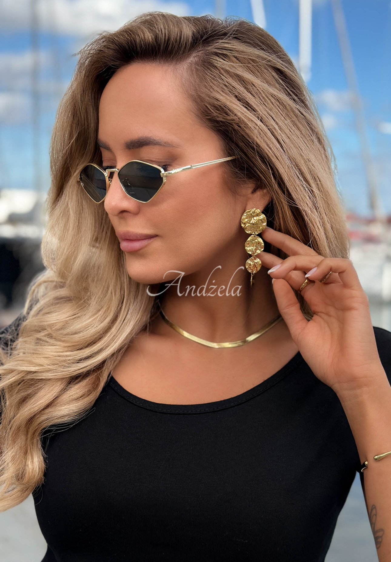 Lange Ohrringe mit Plättchen Keep It Golden Gold