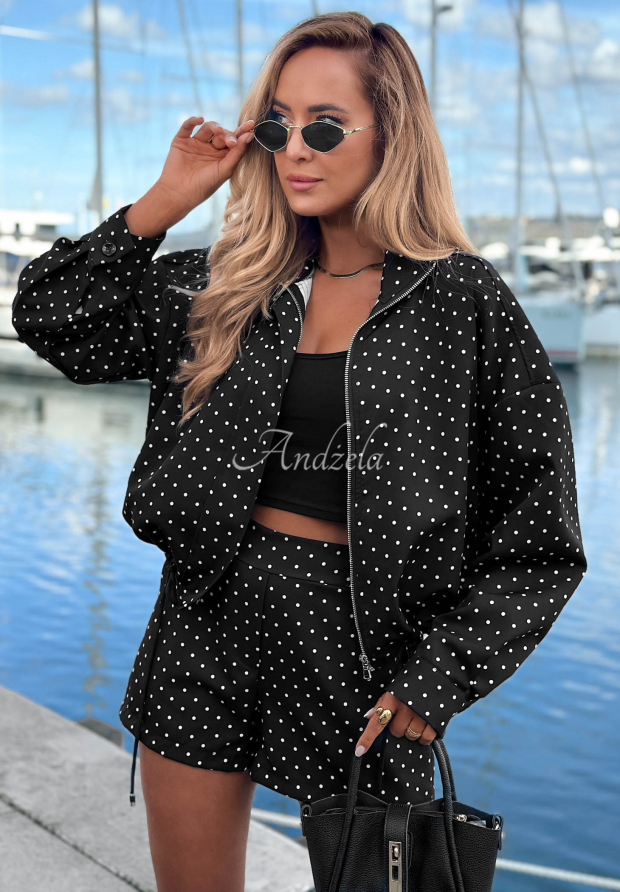 Set leichte Bomberjacke und gepunktete Shorts Dot Glow Schwarz