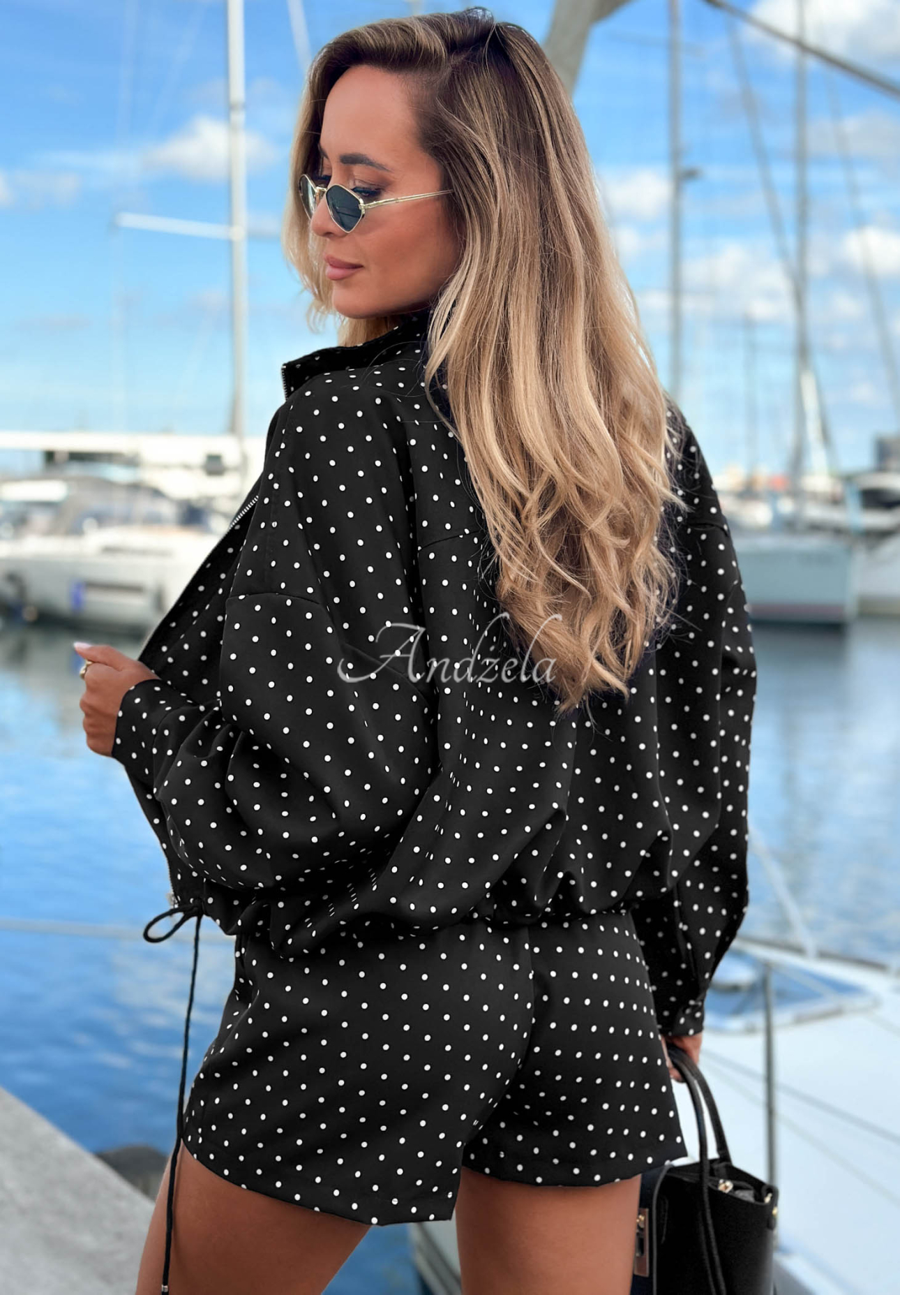 Set leichte Bomberjacke und gepunktete Shorts Dot Glow Schwarz