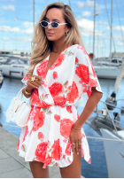 Krótki Jumpsuit w kwiaty Secret Garden biało-Rot