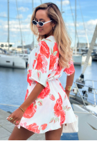 Krótki Jumpsuit w kwiaty Secret Garden biało-Rot