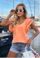 Bluse z falbankowymi rękawami Go Anywhere Orange