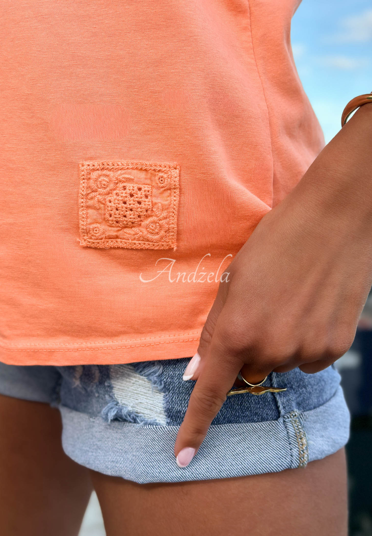 Baumwollbluse mit Rüschenärmeln Go Anywhere Orange