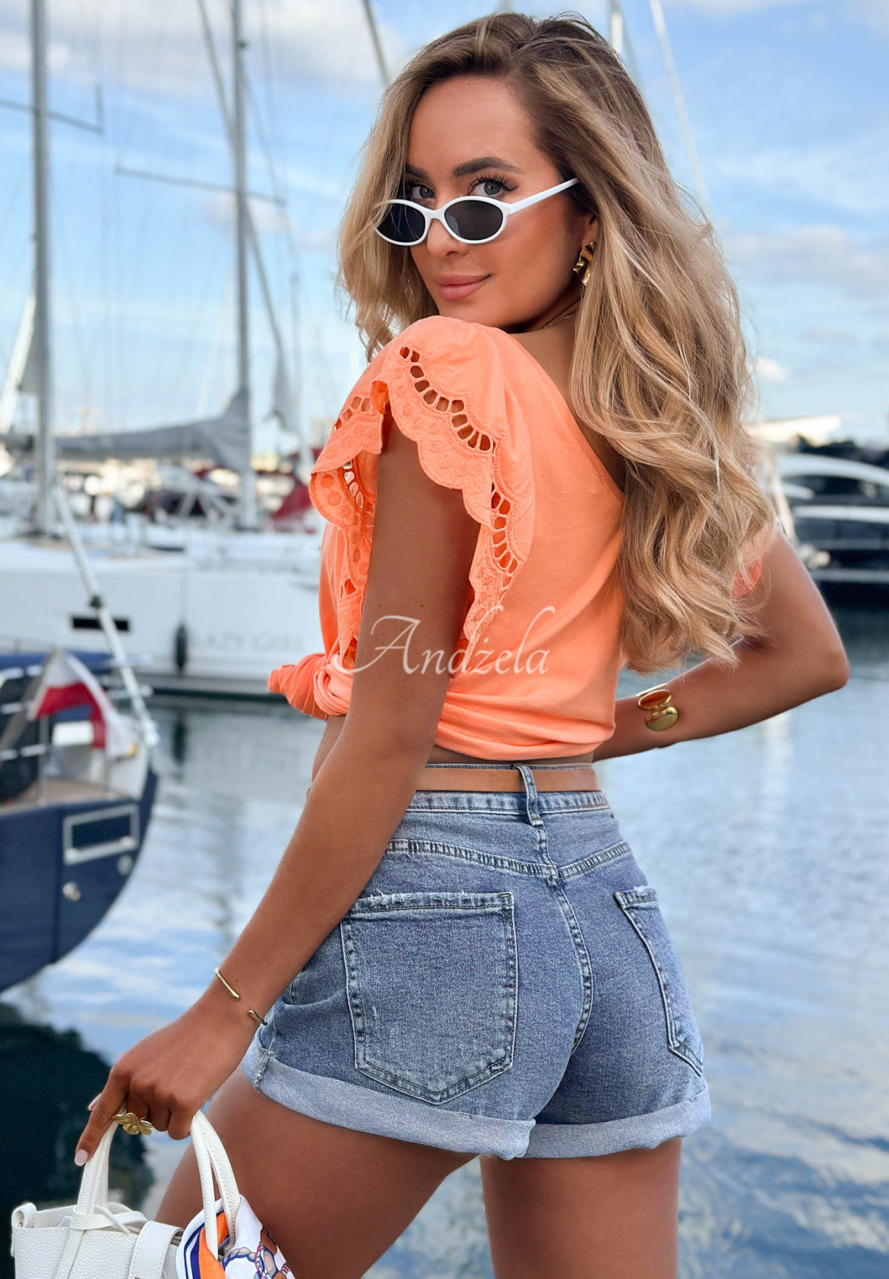 Zerrissene Jeansshorts mit Gürtel Ocean Street Blau
