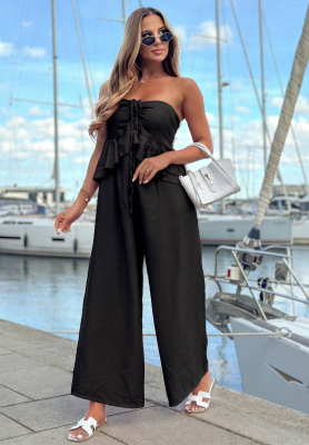 Langer Viskose-Jumpsuit mit Bindeband und Rüschen By The Sea Schwarz