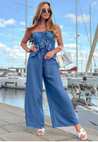 Długi Jumpsuit z wiązaniem i falbanką By The Sea Schwarz