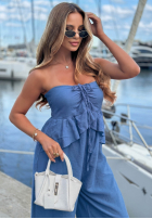 Długi Jumpsuit z wiązaniem i falbanką By The Sea Schwarz