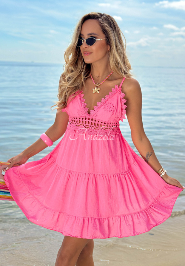 Baumwoll-Minikleid mit Tr&auml;gern und Spitze Pearl Bay Rosa